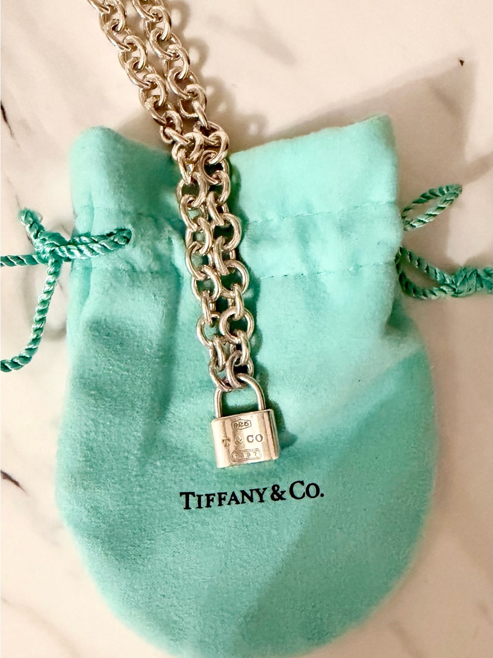 Tiffany & Co. Silver 1837 Padlock/Lock Charm Pendant, 15.5” Necklace & Pouch - Picture 6 of 9